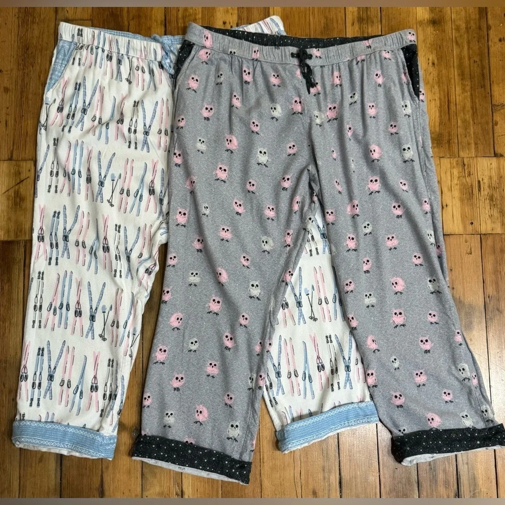Munki Munki Women’s Flannel Pajama Pants Bundle Owls and Skis Size XXL